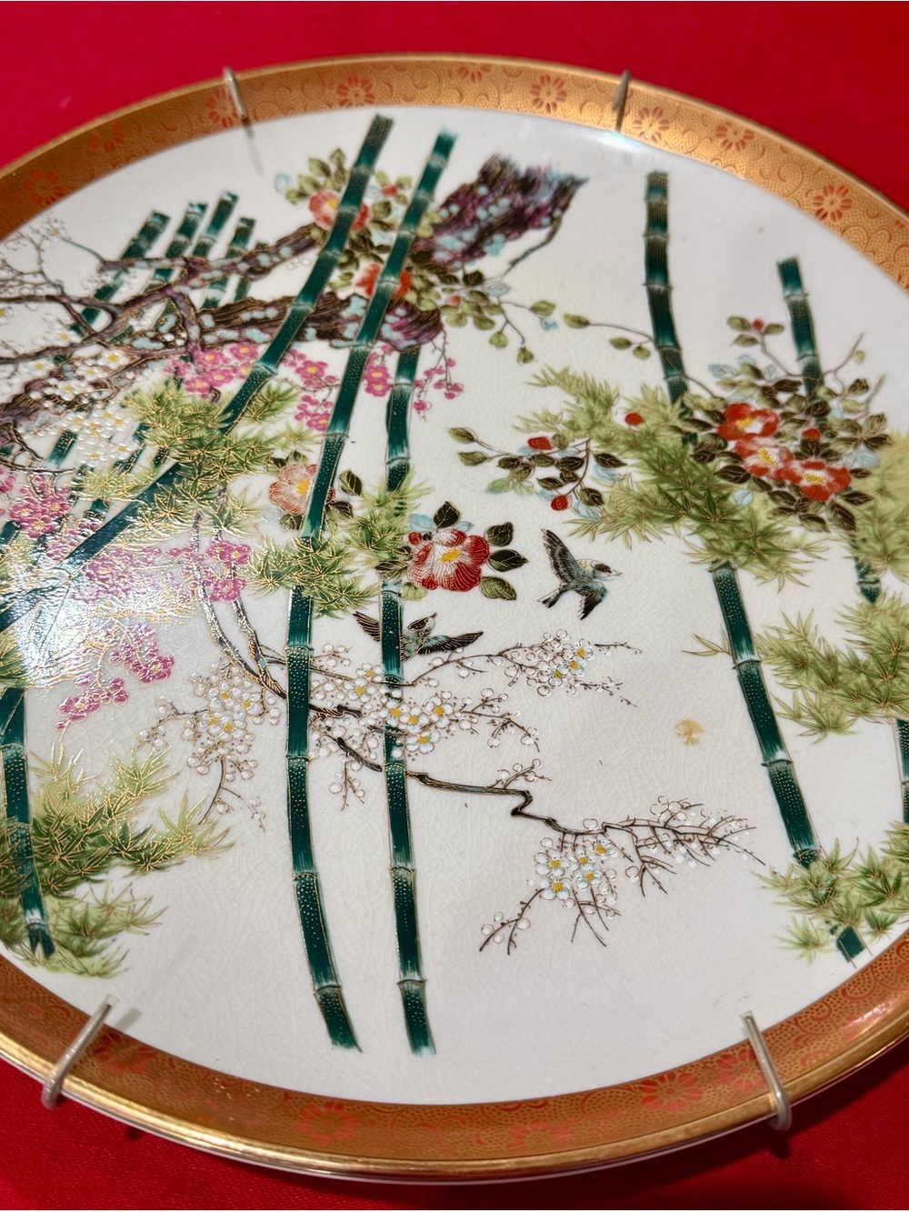 Decorative Porcelain Plate with Bamboo & Floral Scene